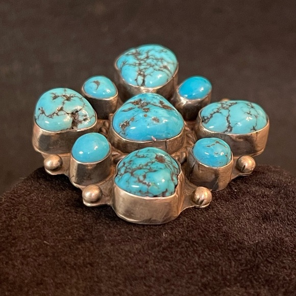 STERLING SILVER TURQUOISE CHUNKY RING - Picture 7 of 10